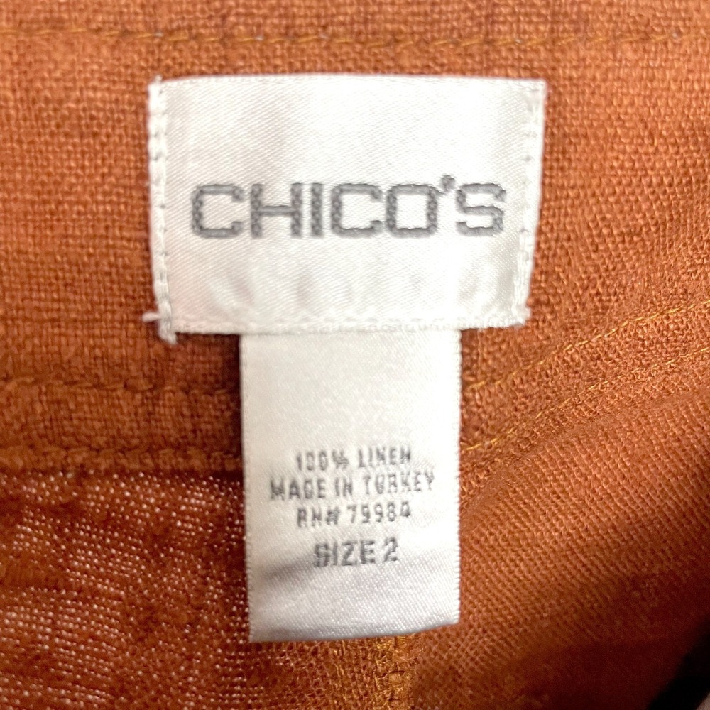 Chicos Linen Pants Sz 2 Large Rust Brown Quiet Luxury Minimalist Summer Capsule - Picture 4 of 8